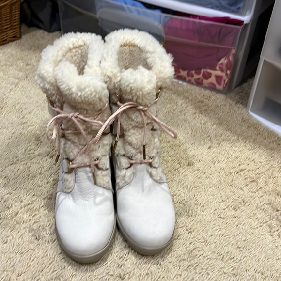 Rose Gold Fur Wedge Boots